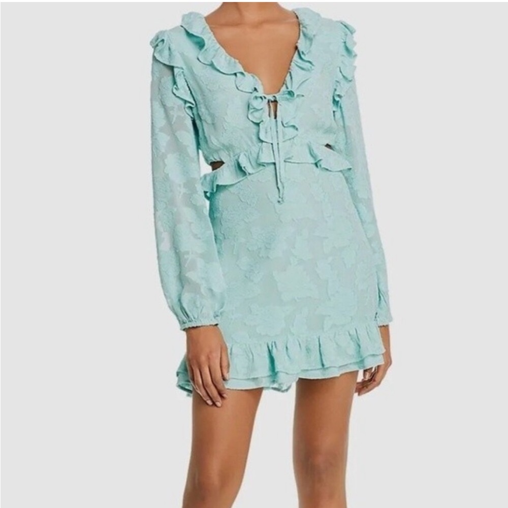 RAHI Poppy Daisy Mini Aqua Ruffle Dress